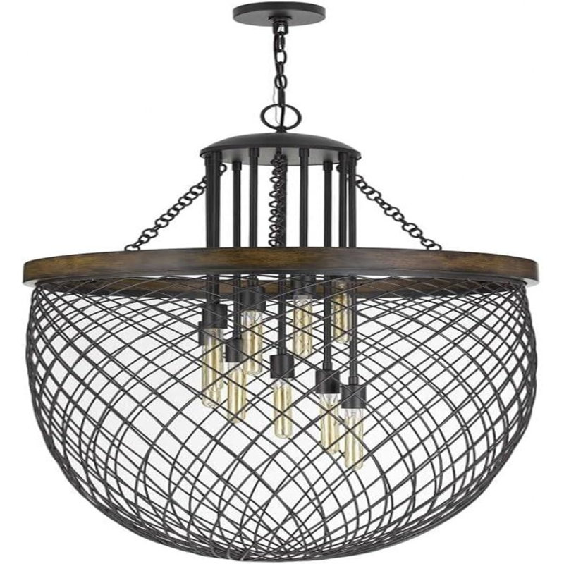 Lustre 9 lumières Marion avec finition bronze et bois H 44,25 po