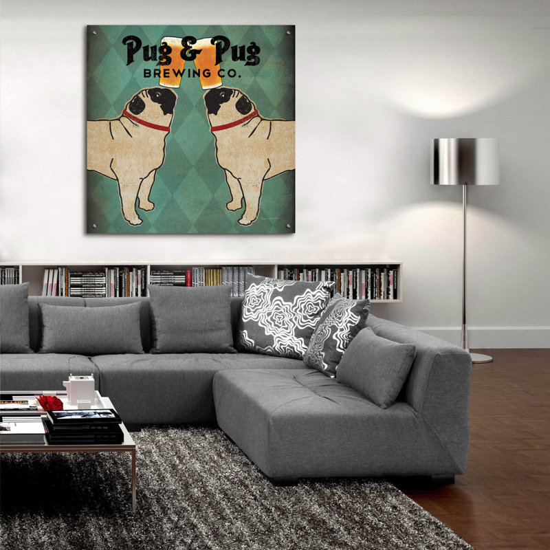 " Pug And Pug Brewing Square " by Ryan Fowler, 36" H x 36" W x 0.2" D