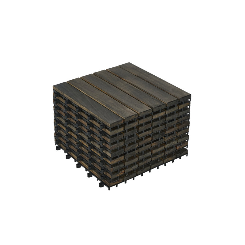 10 tuiles de terrasse à motif à rayures imbriquées, plancher carré en bois franc d'acacia 12 po x 12 po pour terrasse, banc, bord de piscine, ...