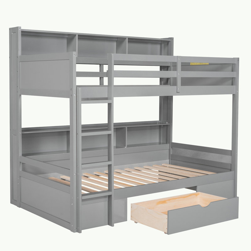  Genesy Kids Twin Bunk Bed with Drawer, Gray