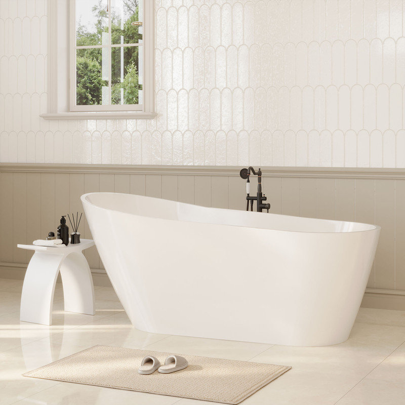 Ascent Casainc 60" Acrylic Freestanding Tub, Deep Soaking Bathtub with Pop-up Drain & Integrated Overflow, Matte White