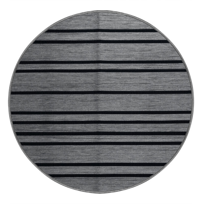 Tapis gris à rayures horizontales lavable à la machine, Rond 6 pi