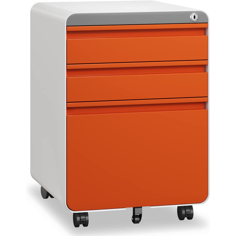 3 Drawer File Cabinet, Metal Filing Cabinets with Lock Wheels, Anti-tilt Under Desk Design (No Assembly Required)