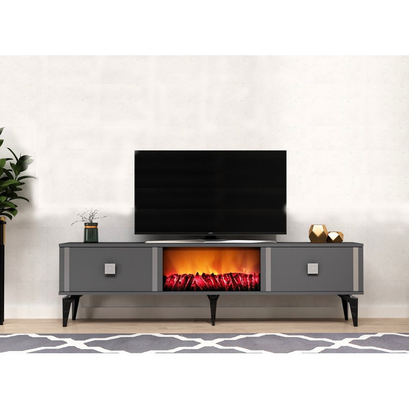Keikei Unfinished TV Stand, Brass/Grey