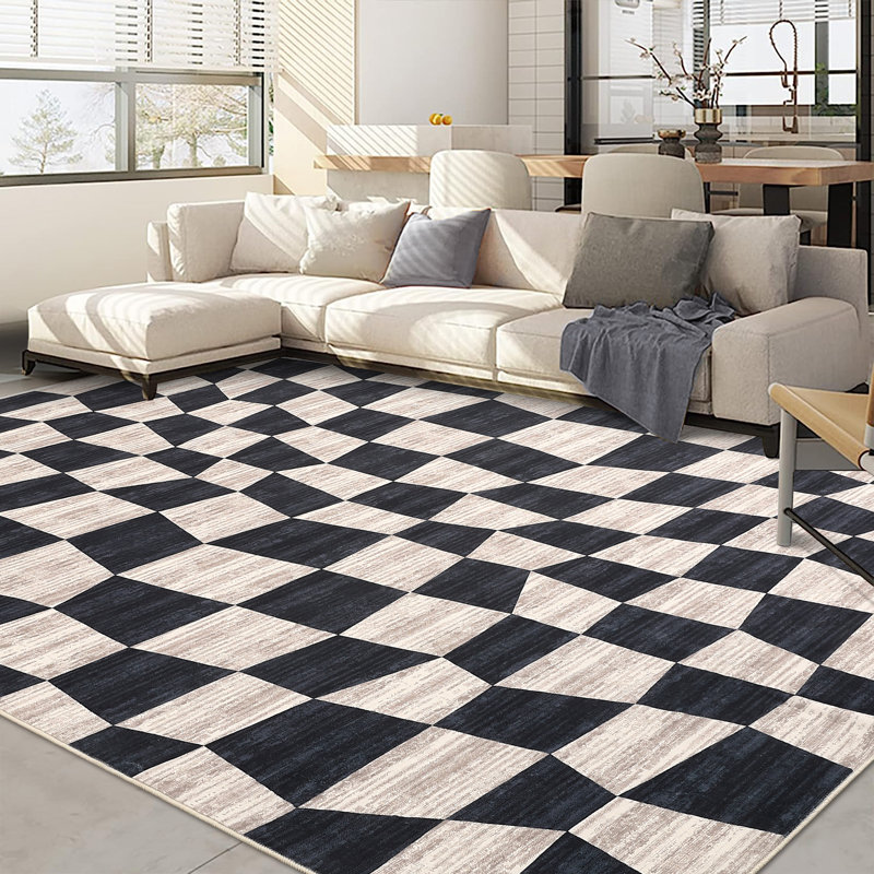 Abstract Checkered Machine Washable Rug for Living Room Geometric Non-Slip Rug for Bedroom Dining Room Office Nursery Playroom Teen Dorm