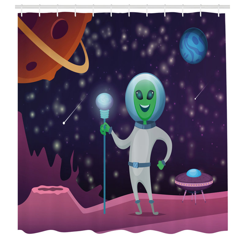 East Urban Home Alien Shower Curtain Cosmic Space Funny Character, 75"H x 69"W