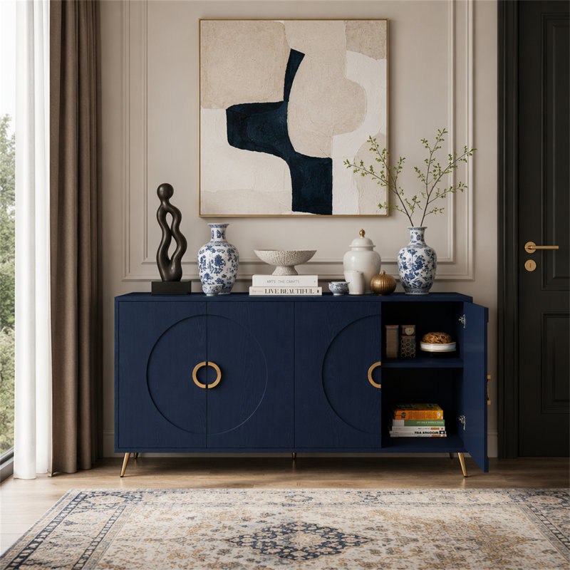 Armoire de rangement Buffet Modern, 31" H x 59.84" W x 15.74" D, Navy Blue