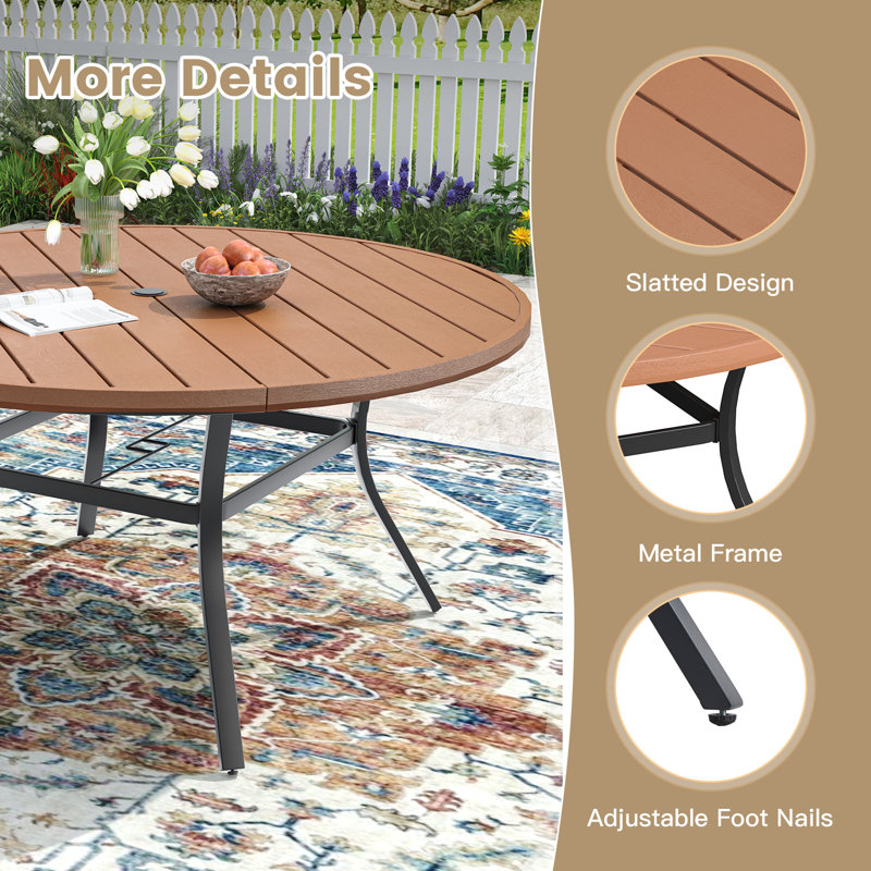 6-Person Outdoor Round Dining Set, 28.3" H x 56.3" W x 56.3" D, Brown/Brown