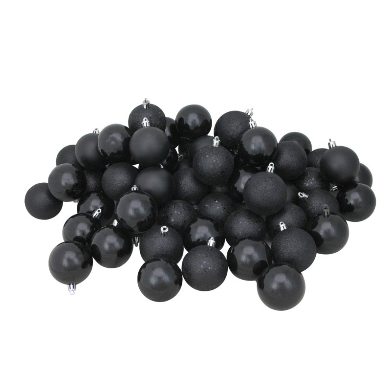 Boules de Noël incassables à 4 finitions, 2.5", Noir, 60
