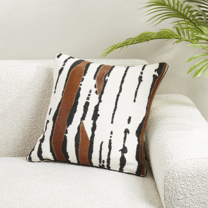Stylish Leather Patchwork Pillow, 18"H x 18"W, No Insert, Square