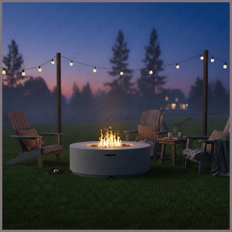 Table ronde de foyer d'extérieur au propane en acier 50000 BTU pour le jardin extérieur, Gris