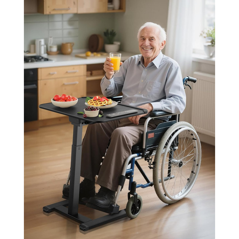 Table à roulettes avec plateau verrouillable avec roulettes verrouillables, bureau latéral pliable en métal robuste à hauteur ajustable et inclinable, table de collation mobile pour manger sur le canapé, le lit, le canapé et le fauteuil inclinable