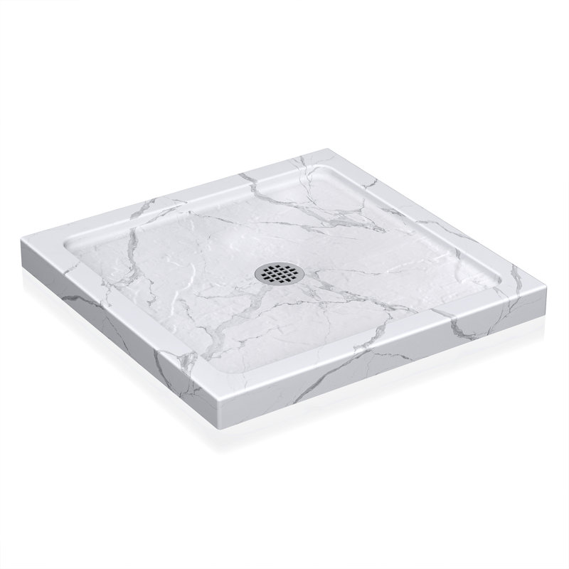 Base de douche 36 po x 36 po à motif de marbre mat, base de douche en acrylique antidérapant avec brides détachables, certifiée cUPC