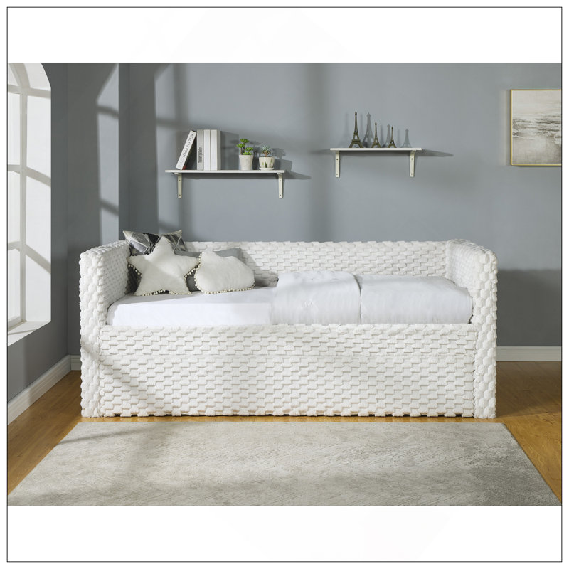 Modern Tufted Plush Daybed With Pull-Out Trundle For Versatile And Stylish Bedroom Or Living Room Furniture, White