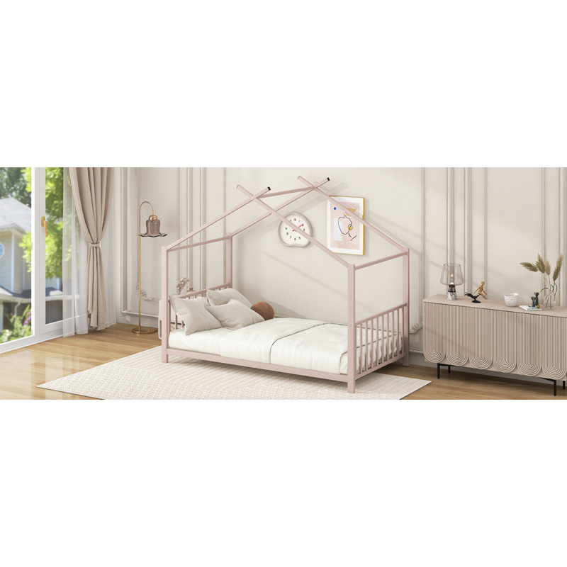 Lit plateforme simple en métal, rose, Rose