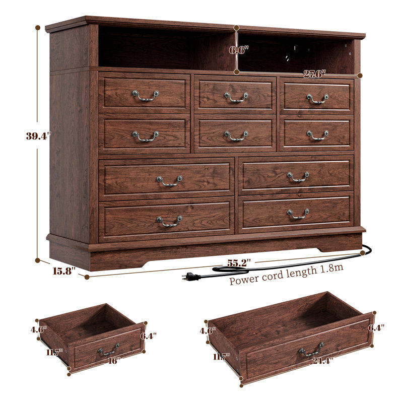 Wood Dresser For Bedroom, Rustic Brown, 10