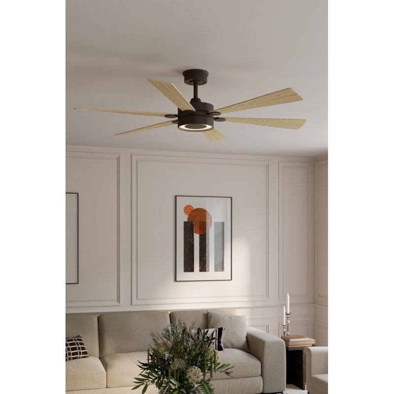 Brenix 60" 5CCT LED Smart Ceiling Fan, White Oak, Bronze