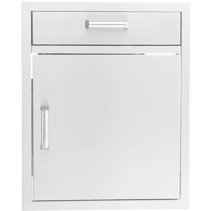 Mont Alpi Signature 260 Series 21"W x 21"D x 24"H Commercial Grade 304 Stainless Steel Outdoor Kitchen Island BBQ Gas Grill Magnetic Single Access Door and Drawer Combo with Traditional and Contemporary Style Handle Sets - Made in USA - Lifetime Warranty