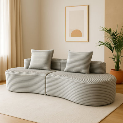 Fauteuil à 2 places gris fumée avec velours côtelé luxueux, toute la structure, design moderne, sans assemblage, éponge à haute densité et coussins décoratifs pour un salon confortable en baie de lune gris, velours côtelé