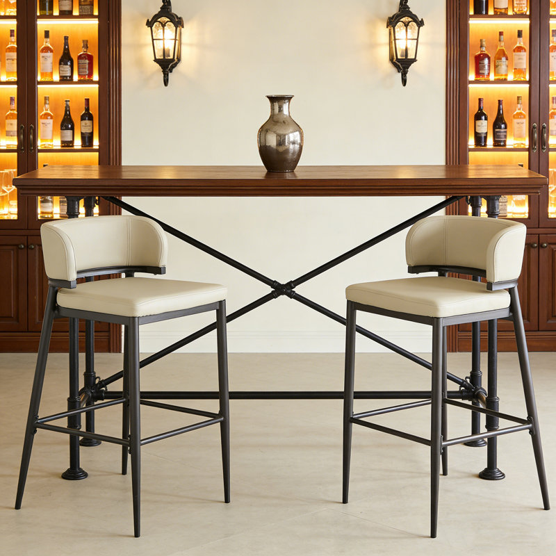 Ensemble de 2 tabourets de bar avec repose-pieds en métal, Kaki