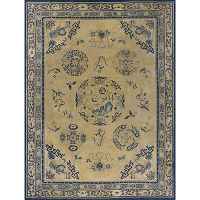Wool Ivory Chinese Antique Room Size - Peking 1920s Rectangle Knotted Rug
