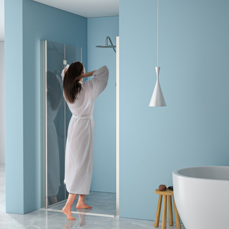 Shower Door 30"W X 72"H, Brushed Nickel - Glass, Space Saving Bathroom Solution For Small Spaces Fold 72"H In Reversible Direction