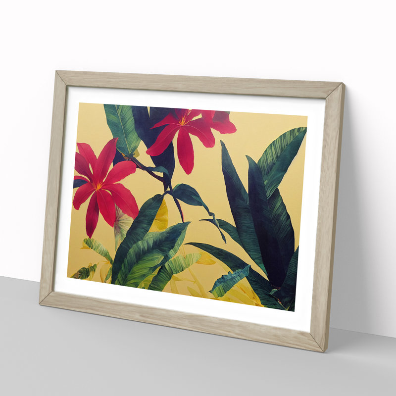 Tropical Flowers 1 Piece Single Picture Frame Painting, 25cm H x 34cm W x 2cm D, Oak