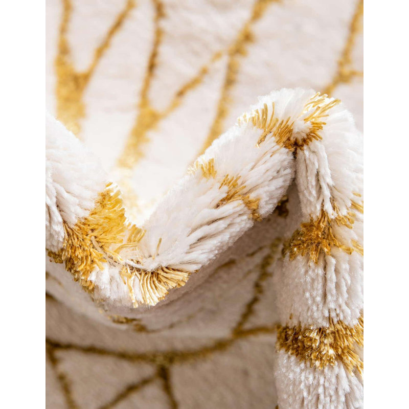 White Gold Geometric 9' x 12' Stain-Resistant Area Rug