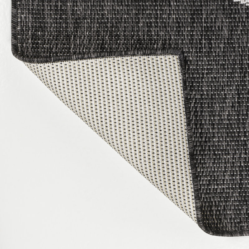 Orbie Modern Geometric Abstract Two-Tone Black/Cream Indoor/Outdoor Rug, Rectangle 7'10" x 10'