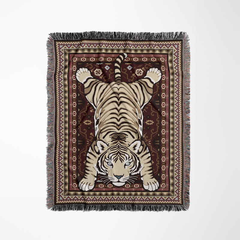 Jeté en mélange de coton Roy Tiger, Rouge, L 70 po x l 50 po