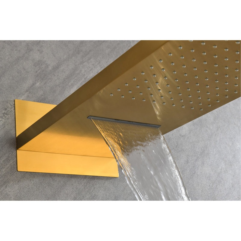 Ensemble de pomme de douche avec cascade de pluie et de poche - Valve murale rectangulaire en laiton doré