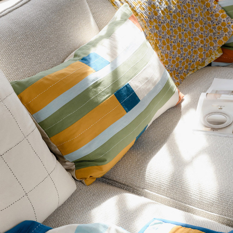Rectangular Pillow Cover & Insert, Striped, Green/White/Yellow