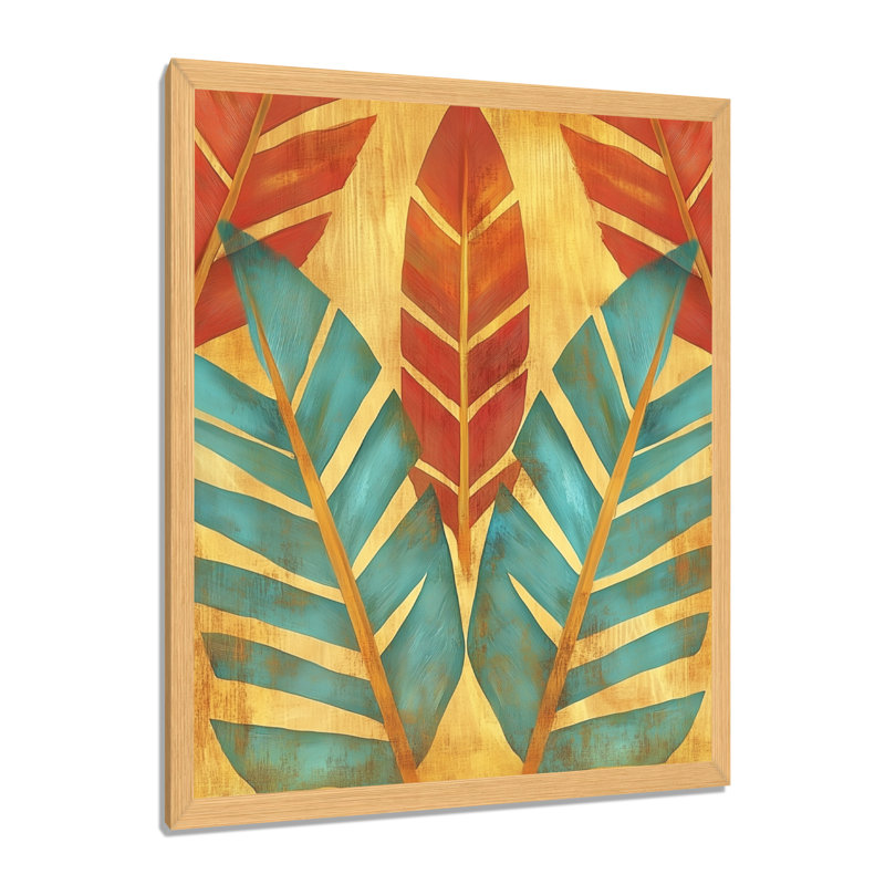 Feuille de palmier bleue dans une lumière émeraude II - Tableau encadré de verdure, H 32 po x l 24 po, Natural Picture Framed
