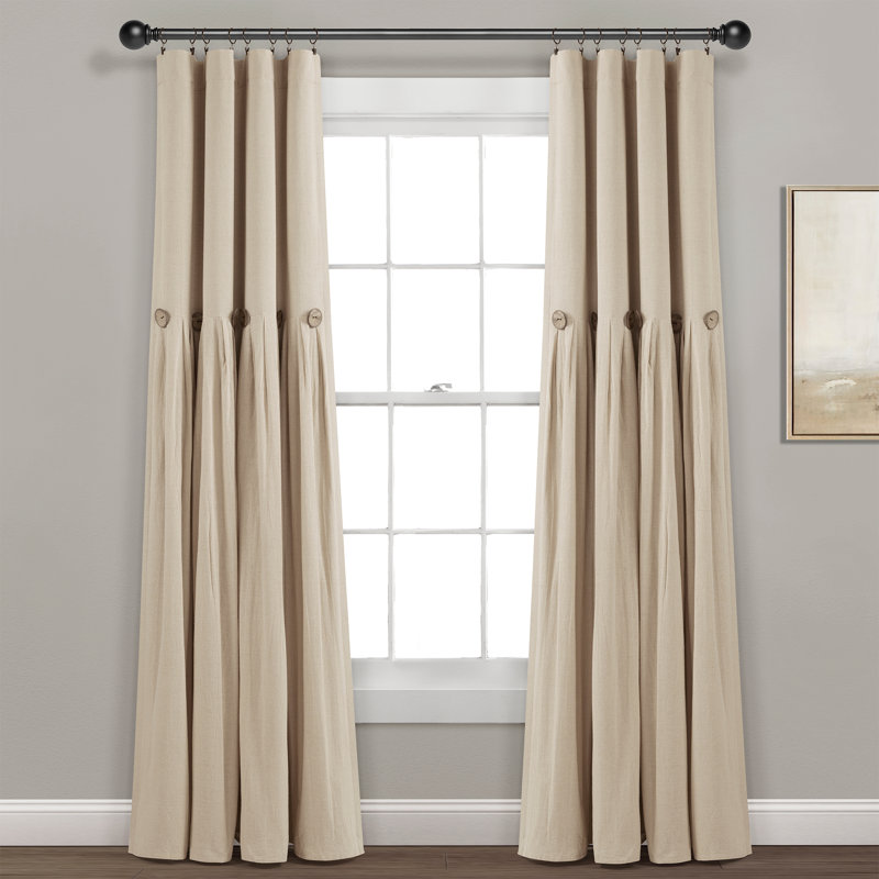 Linen Button Cotton Blend Blackout Curtain, Dark Linen