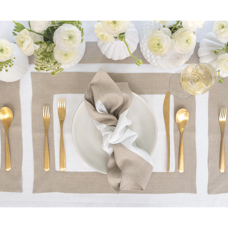 Contempo - 100% Pure Linen Dinner Napkins, Natural/White
