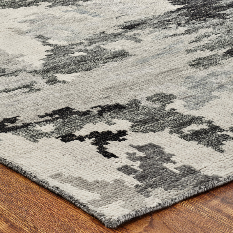 Buckholts Hand Knotted Wool Abstract Area Rug in Gray, Rectangle 12' x 15'