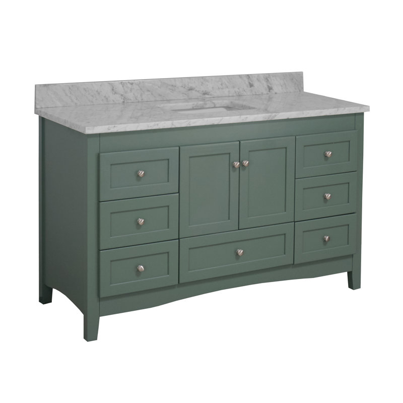 Edber 60'' Single Bathroom Vanity with Top, Carrara Marble, Sage Green