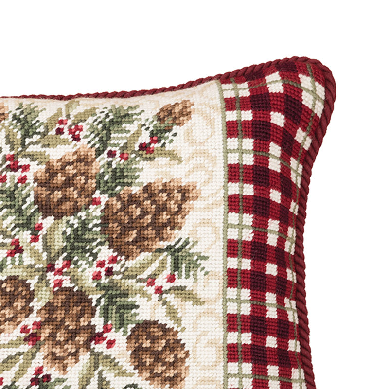 Rustic Pine Needlepoint Christmas Holiday Throw Pillow