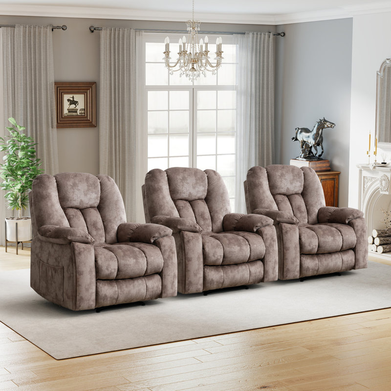 Fauteuil inclinable manuel moderne de 41,34 po de largeur avec chaleur lombaire, massage par vibration à 8 points et porte-gobelets cachés (ensemble de 3)