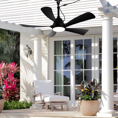 42" Wet Rated Plug-in Indoor Outdoor Ceiling Fan with Dimmable LED Lights and Remote Control, 6 Speeds Waterproof Patio Ceiling Fan with 3 Color LED Light