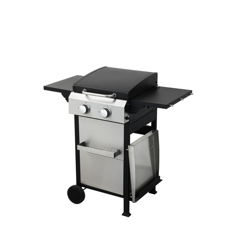 Barbecue d'extérieur avec 2 barbecues au propane, SS, 24 600 BTU, grilles de cuisson en émail, table d'appoint pliable et barbecue suspendu, table grillagée, pour chalet