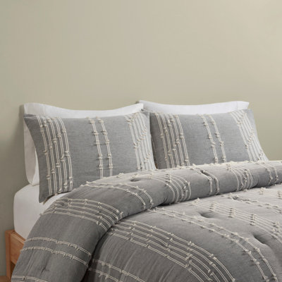 3 Piece Cotton Jacquard Comforter Set Gray