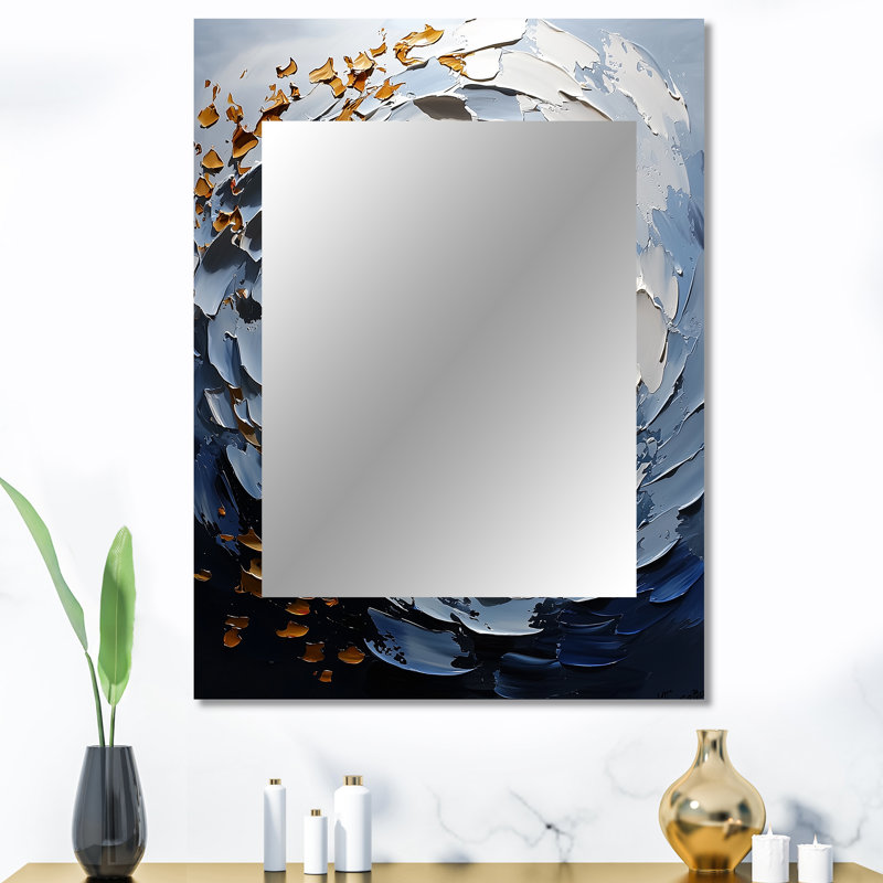 «Gold» et «Blue Turbulent Waters Spiral IV» - miroir décoratif à spirales abstraites, miroir mural moderne, impression sur métal