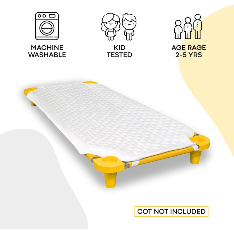 Extra Padding For Comfy Preschool Naps. Includes Elastic Corner Straps & Name Tag. Standard Size, 51 X 23 Inches. Washable. Cot Not Included.