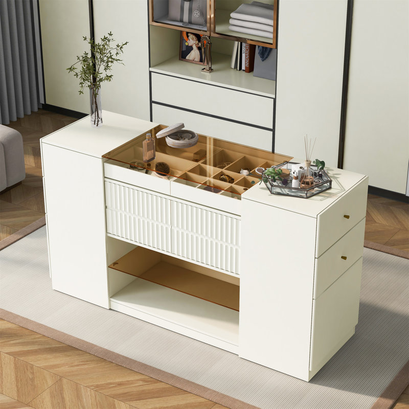 Meuble-lavabo et armoire de rangement avec plateau de table en verre Modern Luxury