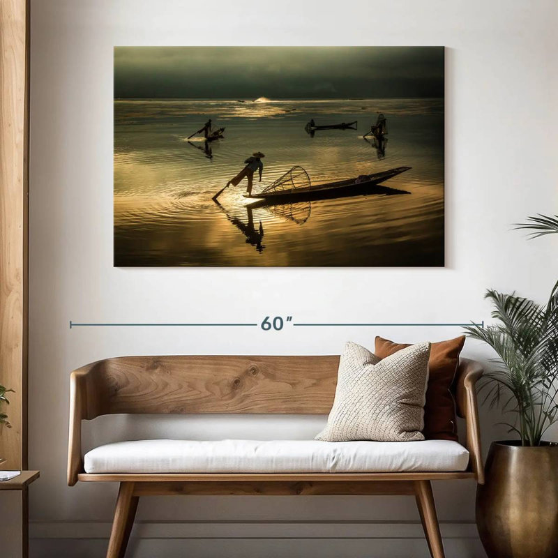 Pêcheurs du lac Senne Inle en Burma, H 32 po x l 48 po