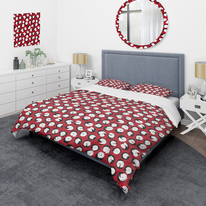 White Circle Dots - Ensemble de housse de couette à motif abstrait - Microfibre de polyester