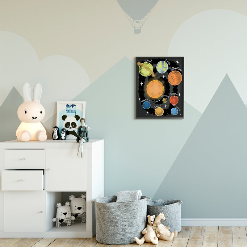 Système solaire Carte ludique Planète Terre Soleil, H 20 po x l 16 po, Giclée encadrée noir minuit