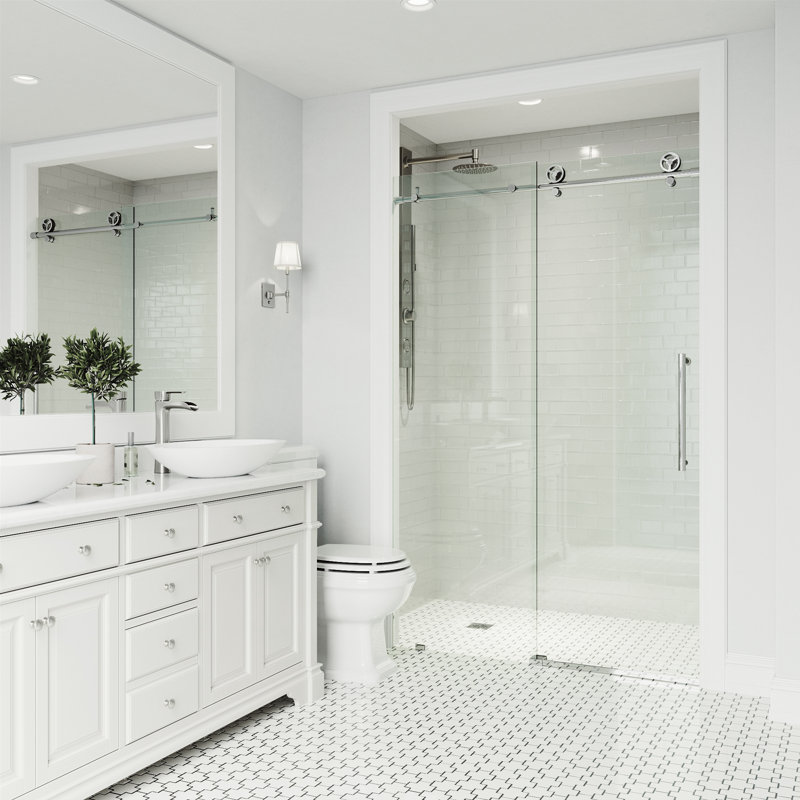 Cass 56-60" W x 76" H Sliding Frameless Shower Door with 3/8" Clear Glass, Chrome