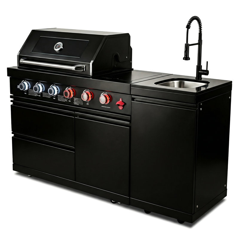 Barbecue extérieur à gaz 46 pouces 4 72000 avec brûleur arrière, grille de maintien au chaud, contrôle de la température, grilles de cuisson en acier inoxydable, allumage électronique, tiroirs de rangement